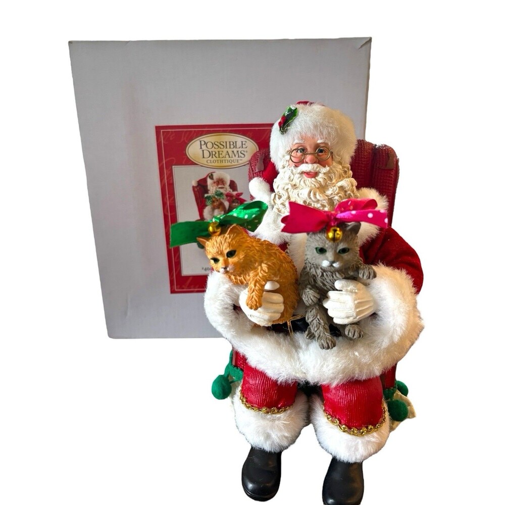 Department 56 Possible Dreams‎ Feline Pretty Santa Clause On Chair w/ Cats